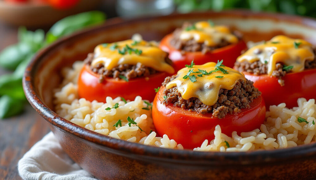 découvrez notre recette simple et savoureuse de tomates farcies accompagnées de riz au four, un plat gourmand et facile à préparer pour toute la famille.